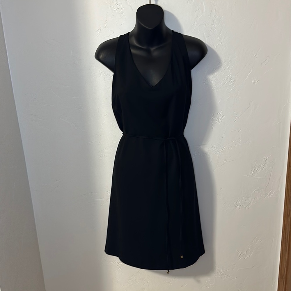 Methapor black strappy back dress w/ belt L